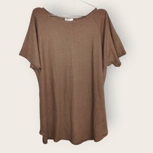 Ekouaer Womens Top Sz Large Brown Short Sleeves Tunic Tshirt Knit Sleepshirt Boh